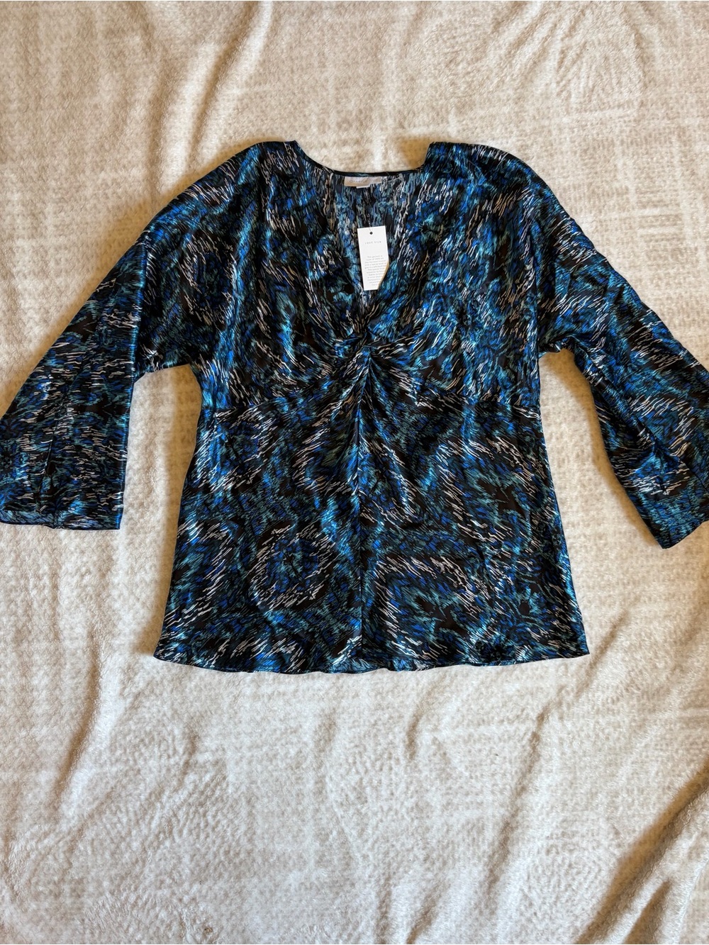 Charter Club 100% Silk Blue Abstract Print Blouse NWT Size L